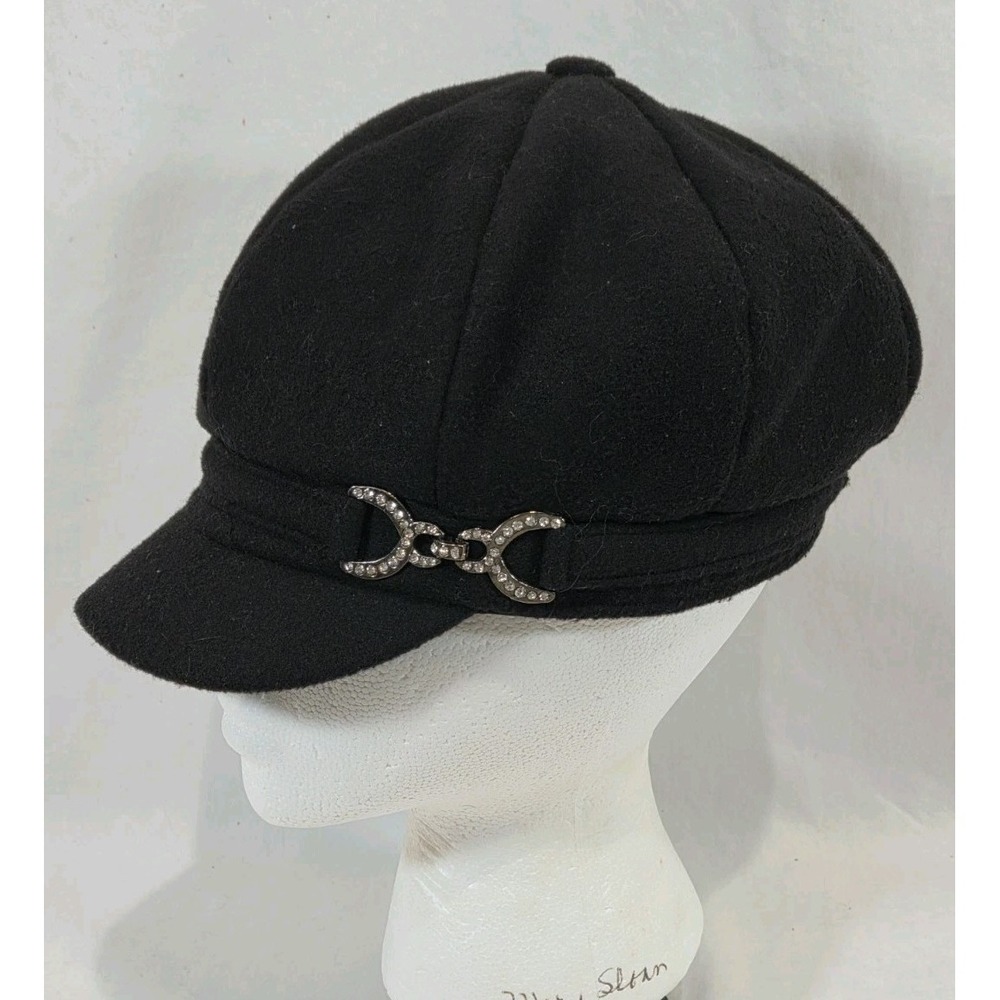 Y2K Angela & William Black Newsboy Cap Baker Boy Gatsby Elastic OS Wool Blend‎